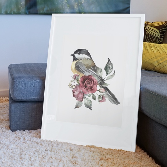 Chickadee Bird Wall Art Print Poster Illustration Unframed - Picture 7 of 10